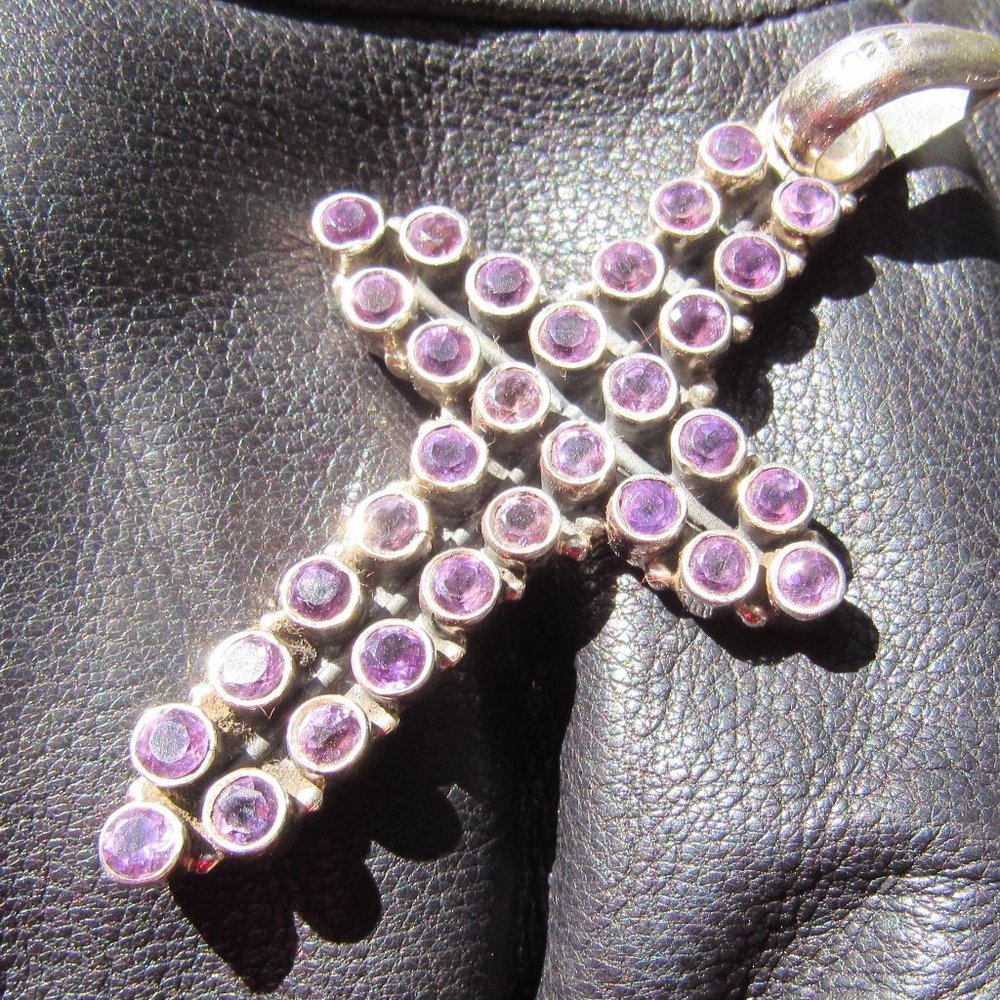 Large Amethyst Sterling Silver Cross Pendant
